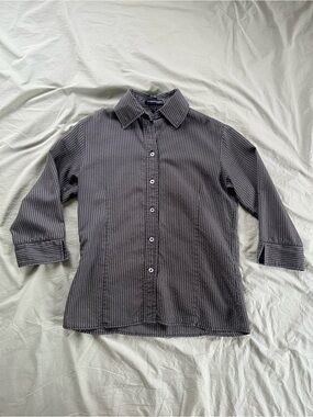 Women's Fitted Charcoal Pinstripe Button-Down Shirt